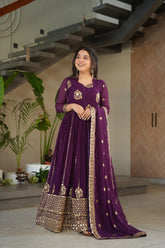 Trendy Purple Blooming Zari Work Gown